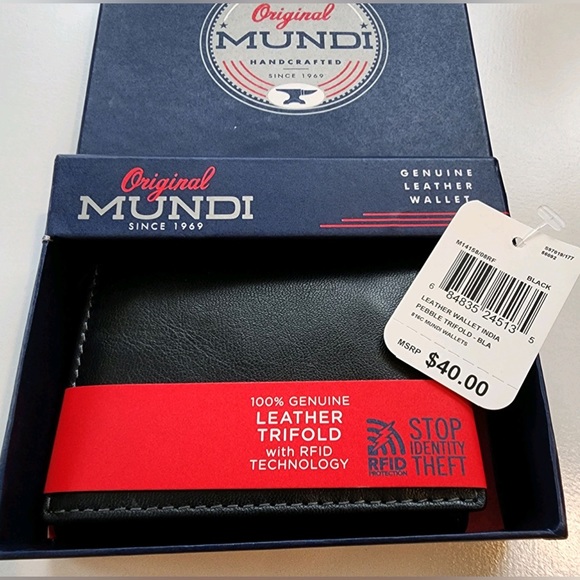 Original Mundi Genuine Leather Trifold RFID Technology Wallet - Picture 1 of 10